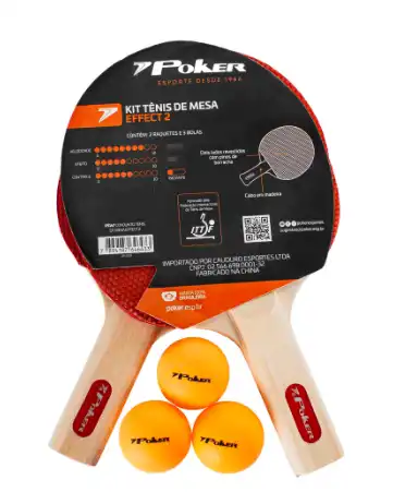 KIT TÊNIS DE MESA POKER EFFECT II 2 RAQUETES+3 BOLAS