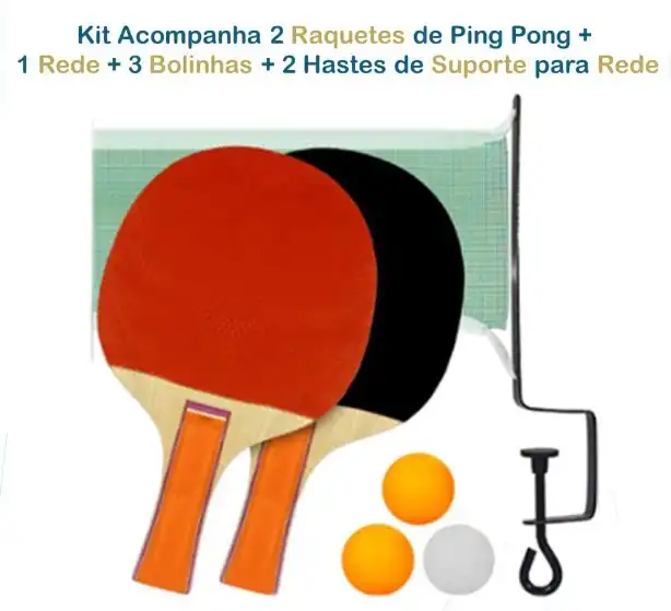 KIT TÊNIS DE MESA YINS 2RAQUETES 3BOLAS 1SUPORTE 1REDE