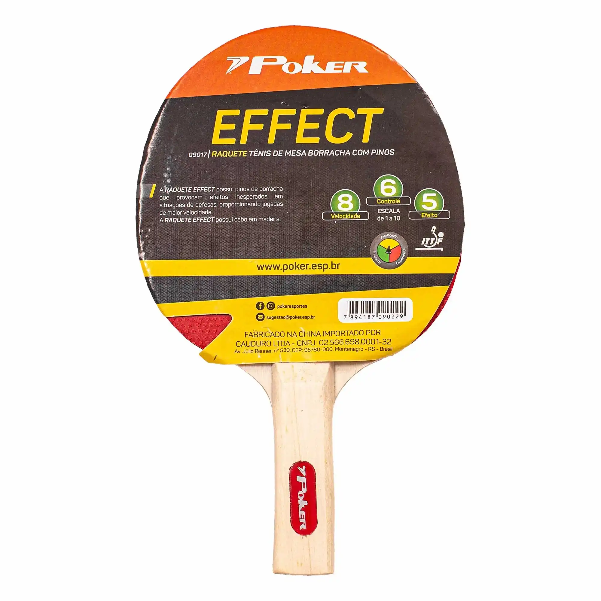 RAQUETE POKER EFFECT BORRACHA COM PINOS